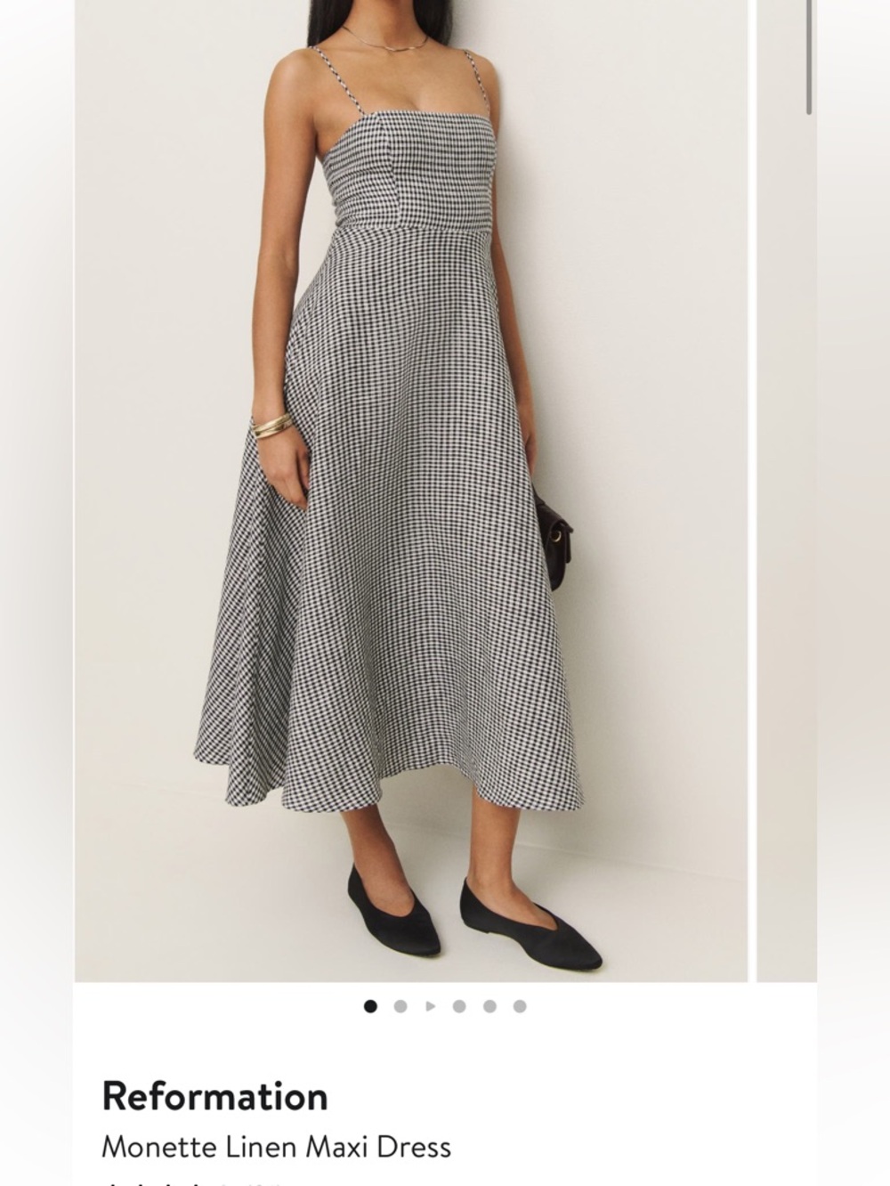 Reformation Monette Black & White Gingham Linen Dress